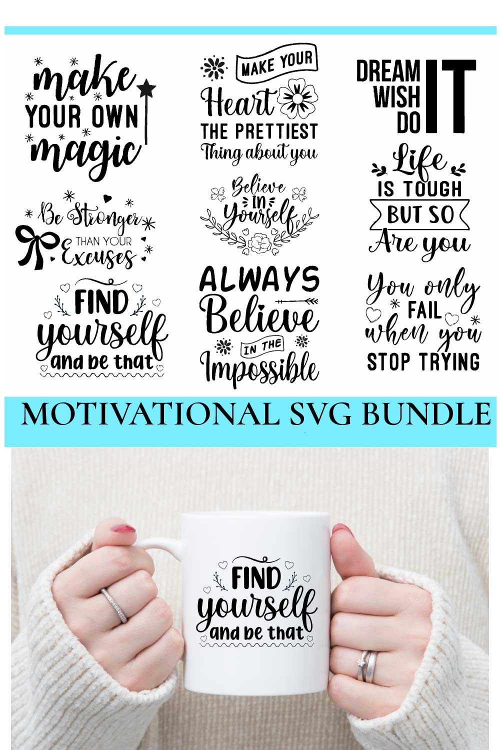 Motivational Svg Bundle pinterest preview image.