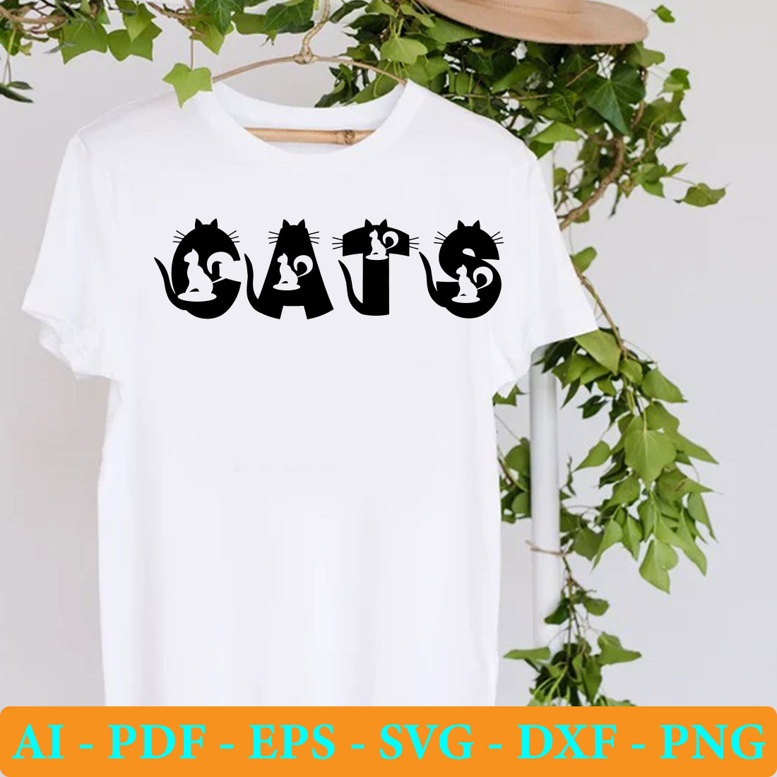 White t - shirt with black cats on it.