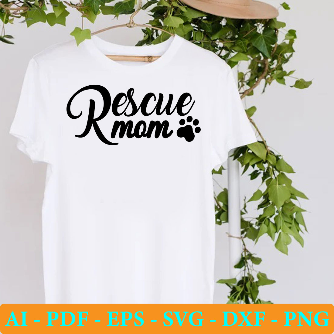 T - shirt that says rescue mom with a paw on it.