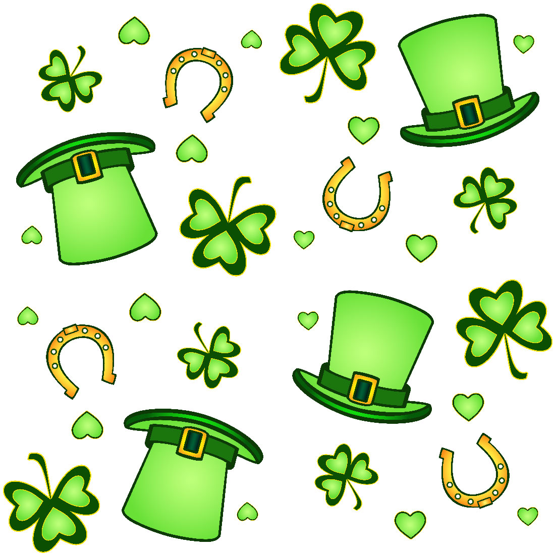 Green hat with shamrocks and a horseshoe.