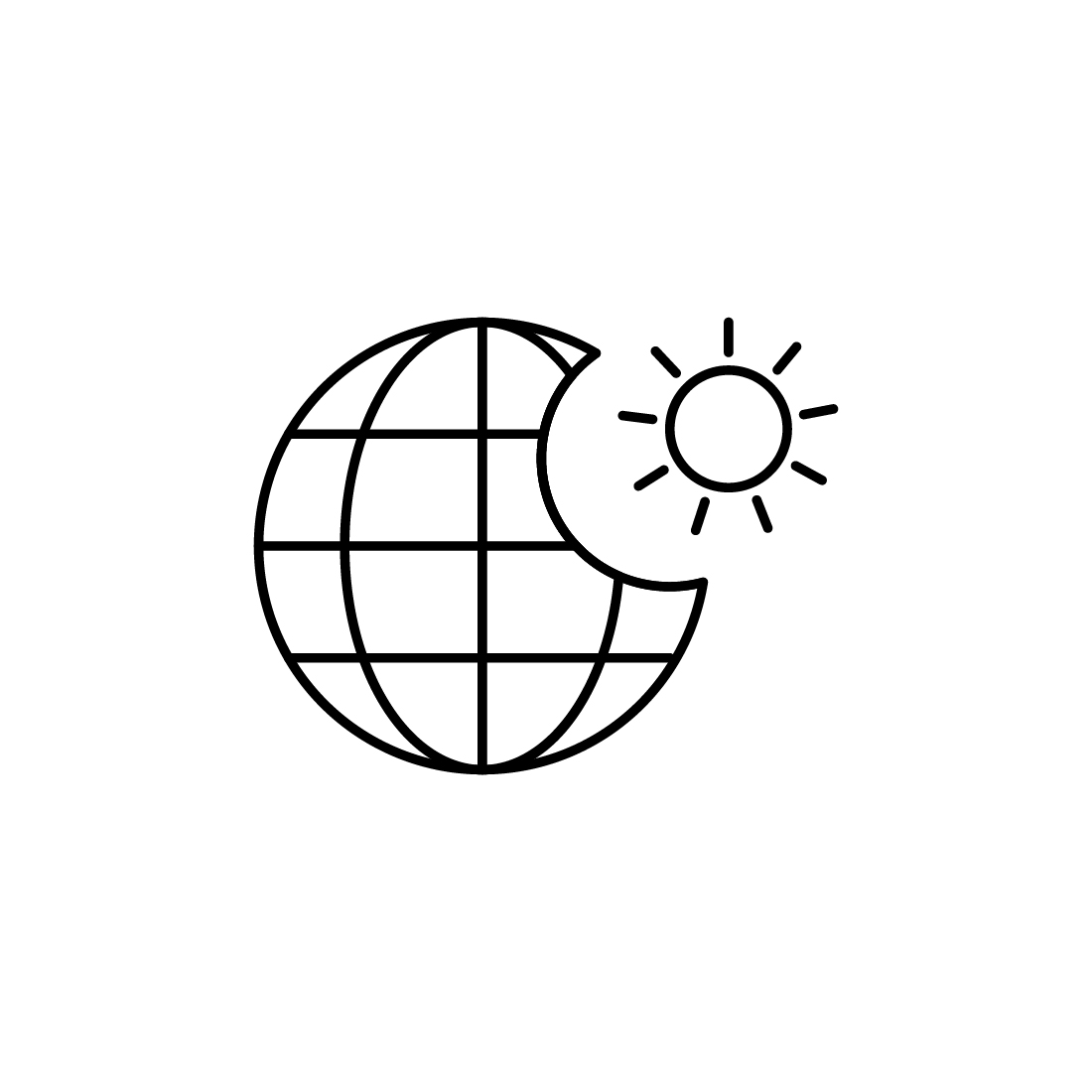 Line drawing of the sun and the earth.