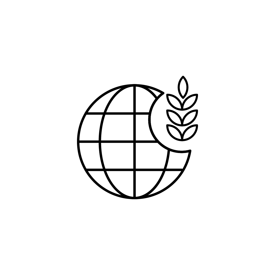 Black and white image of a globe with a plant growing out of it.