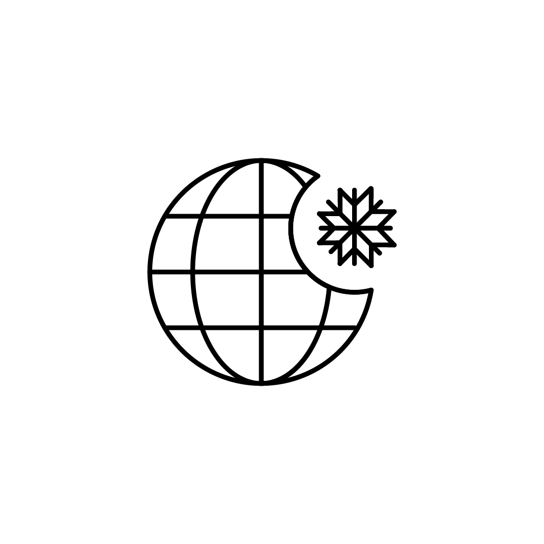 Black and white image of a globe with a snowflake.