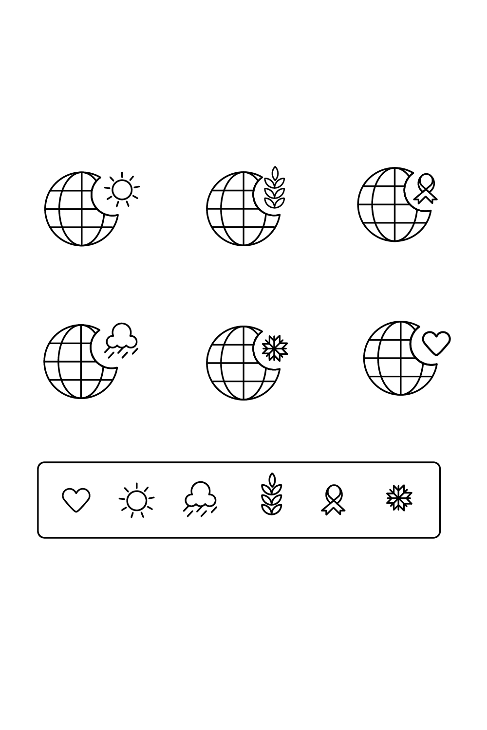 World, sun, chrismas flat illustration icon for your app or web pinterest preview image.