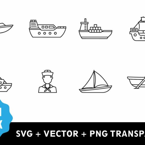 Sailor line art icon bundle svg cover image.