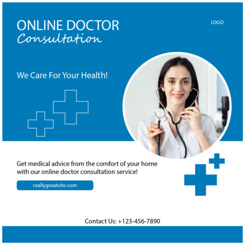 Online Doctor Consultation Social Media poster for Facebook and Instagram cover image.