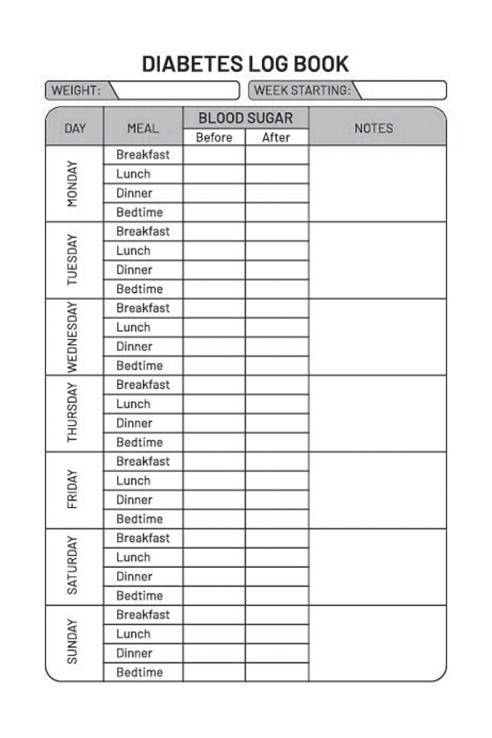 Diabetes Log Book - KDP Interior pinterest preview image.