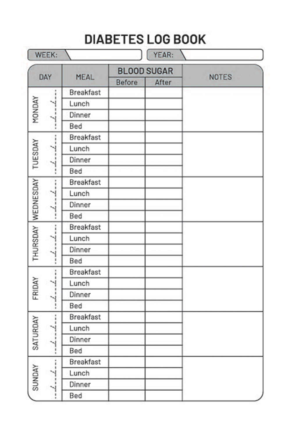 Diabetes Log Book - KDP Interior pinterest preview image.