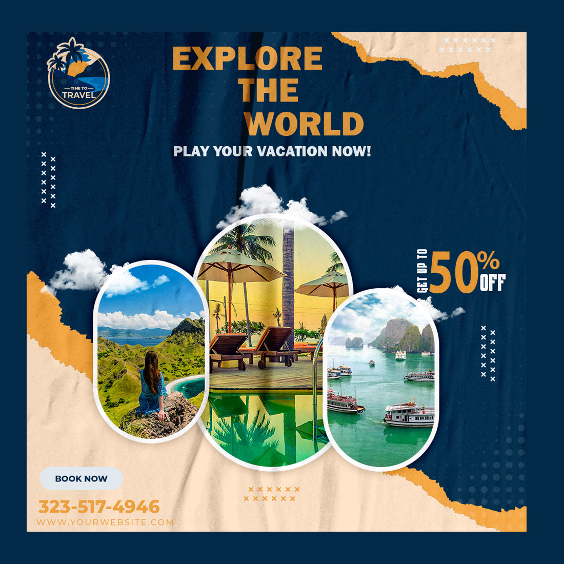 PSD travel and tourism Facebook Post or social media post template preview image.