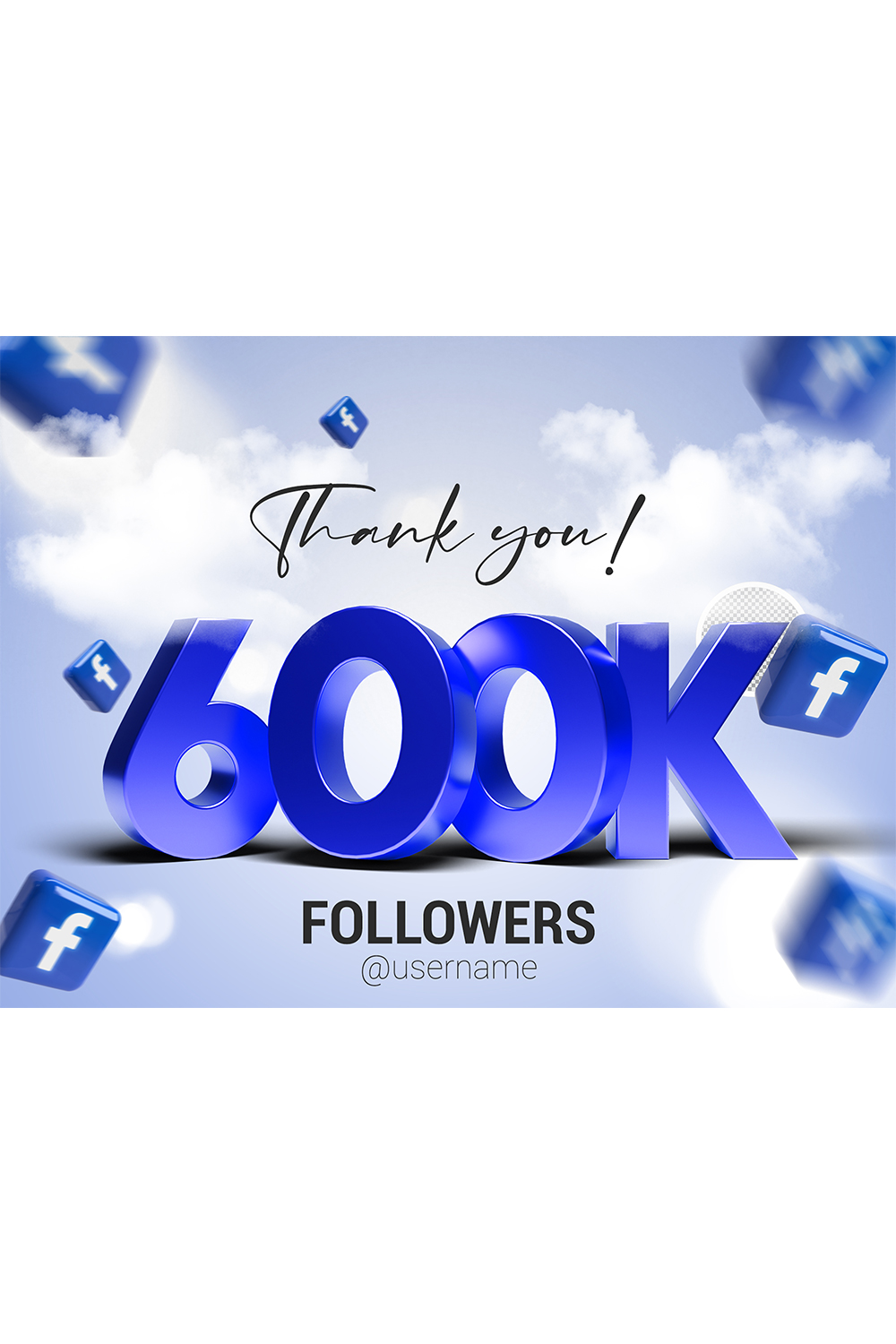 600k Followers In Facebook PSD pinterest preview image.
