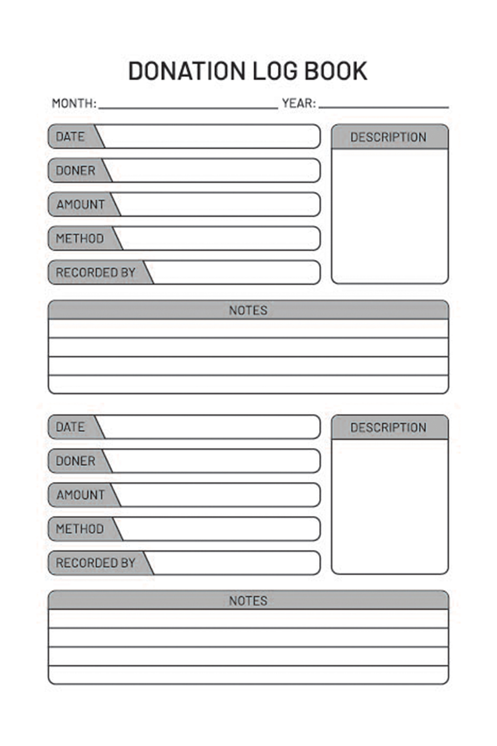 Donation Log Book - KDP Interior pinterest preview image.