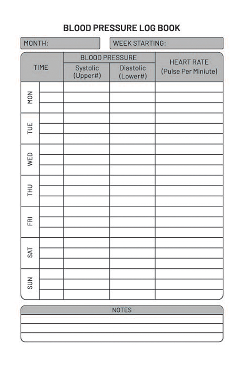 Blood pressure Log Book - KDP Interior pinterest preview image.