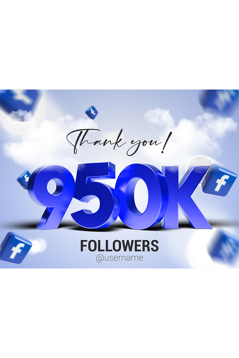 950K Followers In Facebook PSD pinterest preview image.