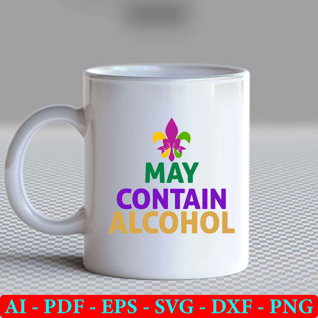 White coffee mug with the words may contain alcohol.