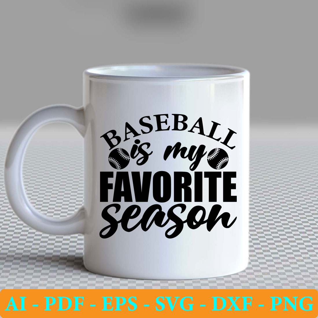White coffee mug with the words baseball is my favorite season.