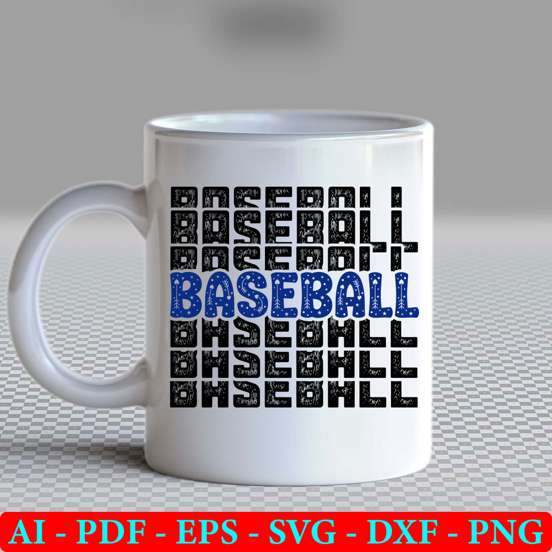 White coffee mug with the words baseball on it.