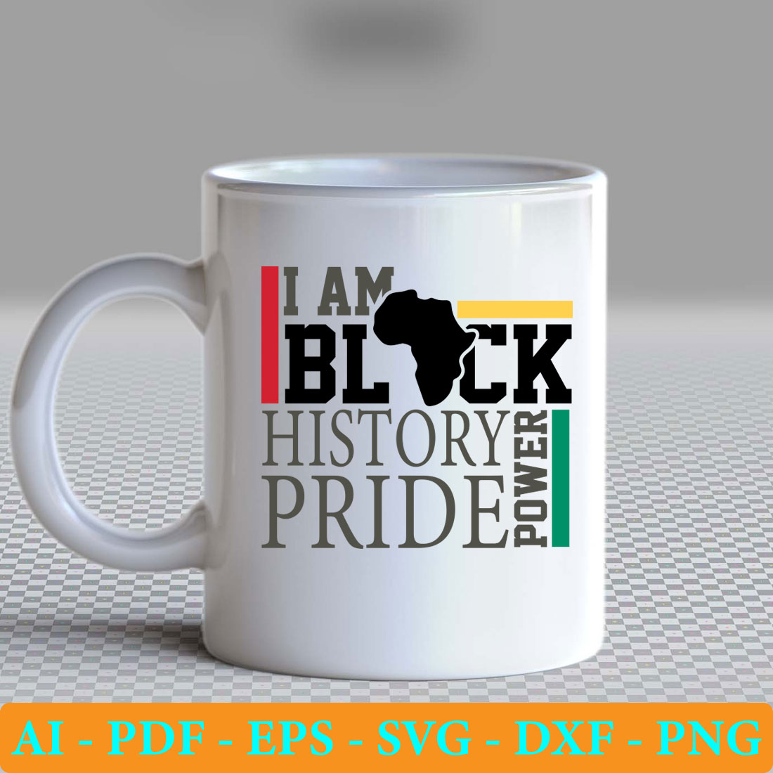 White coffee mug with the words i am black history pride on it.