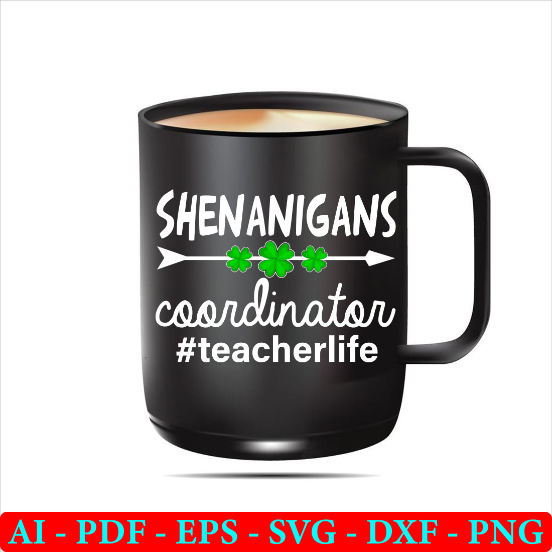 Black coffee mug with the words shenangans cogniator teacher life.