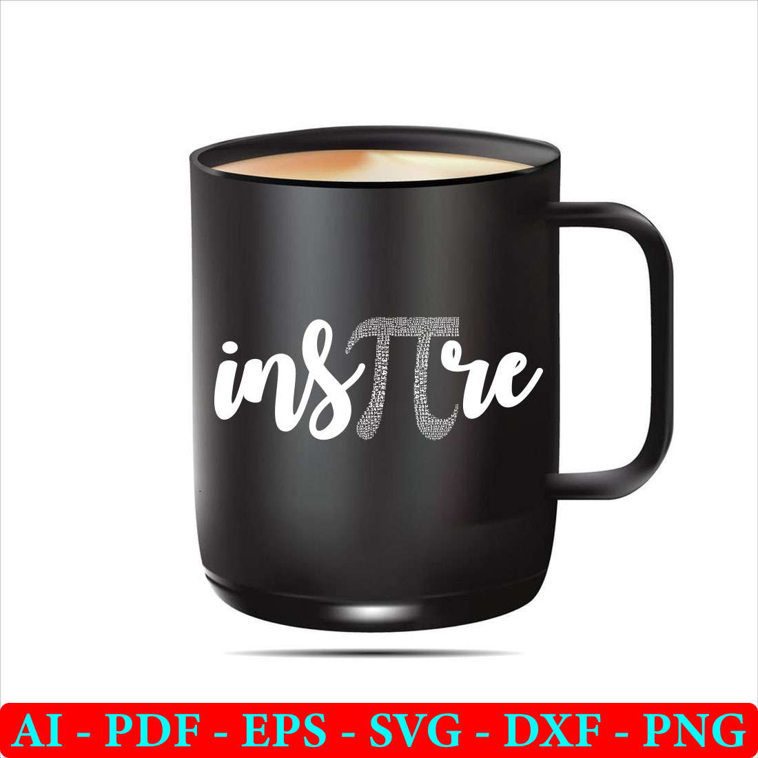 Black coffee mug with the words instre on it.
