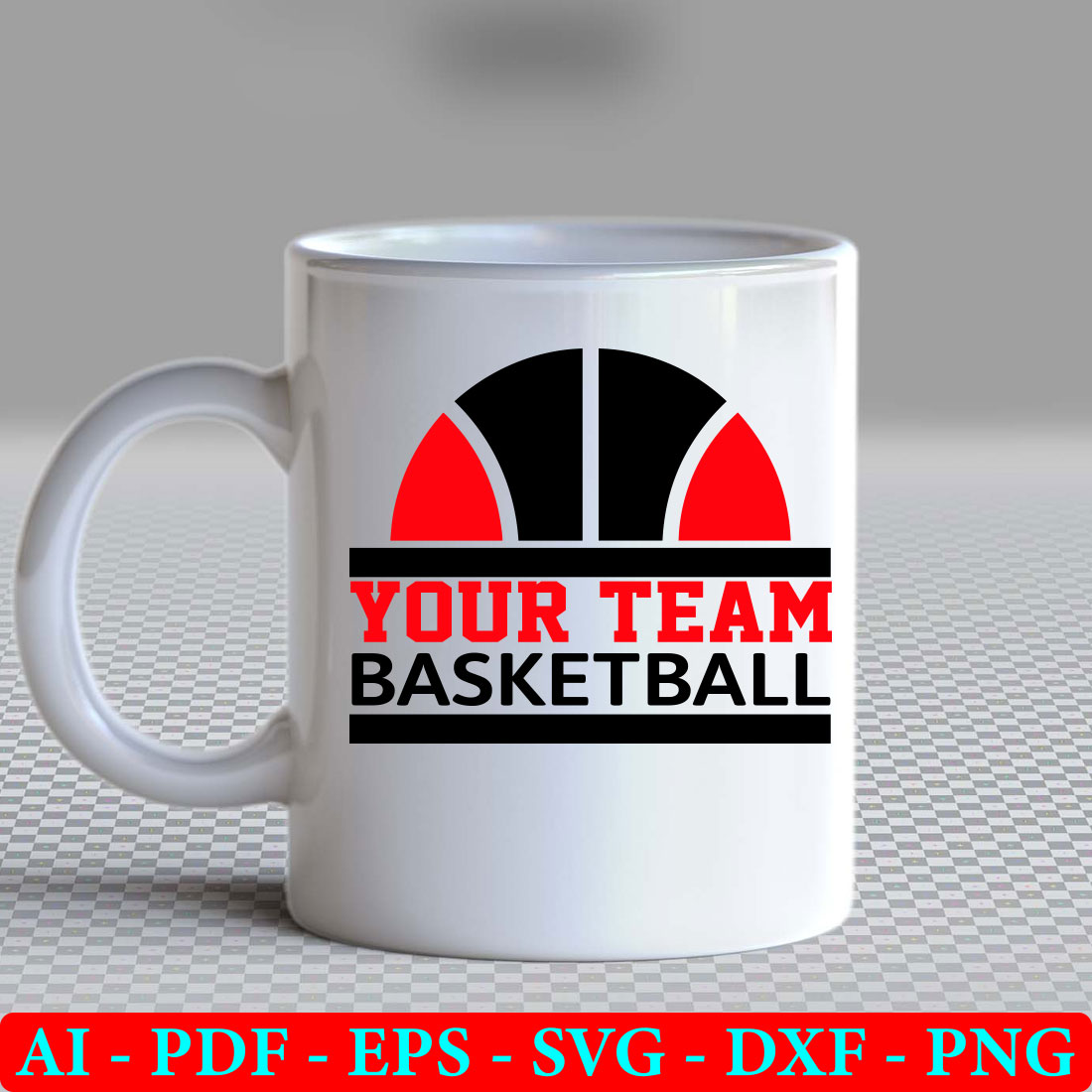 White coffee mug with a basketball on it.