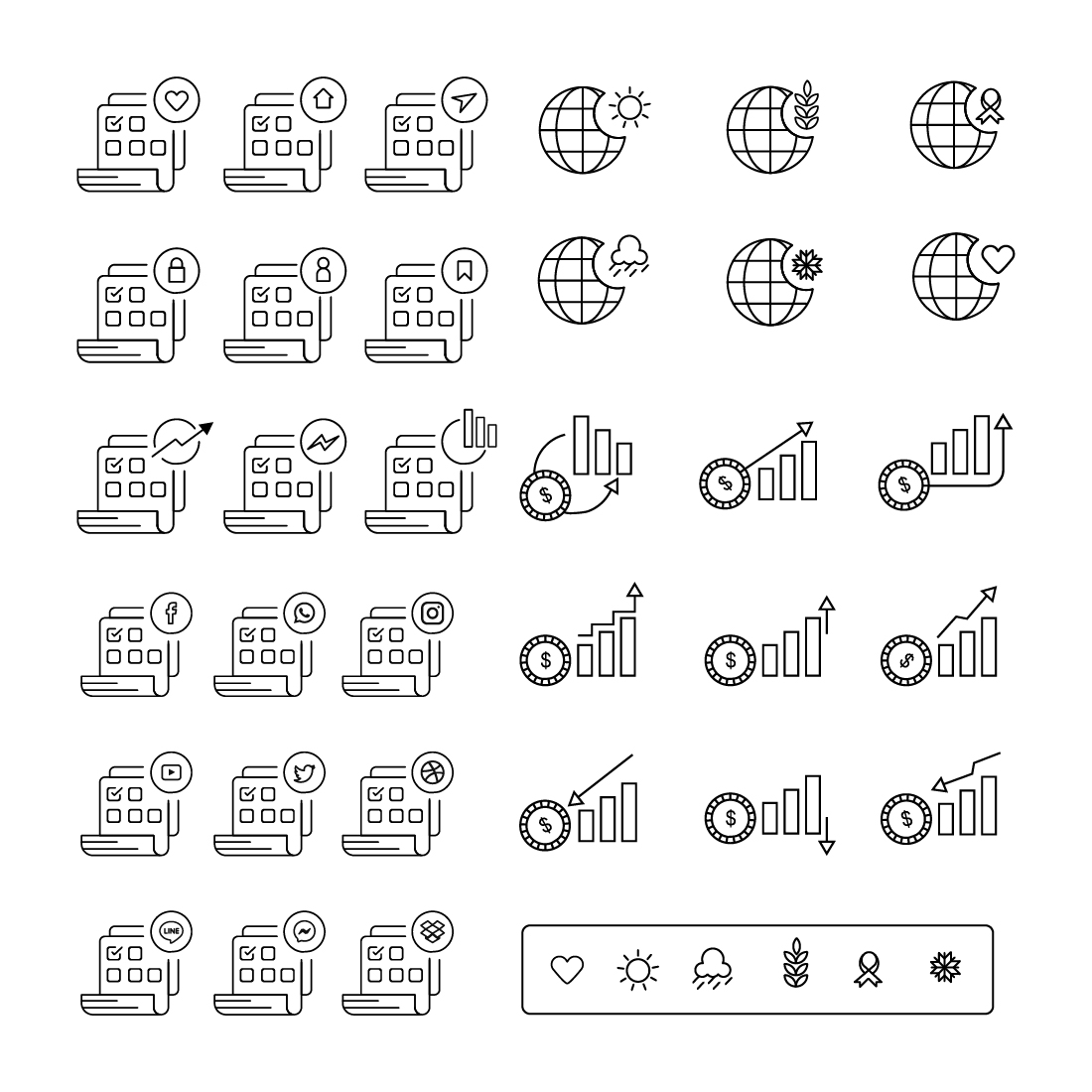 Set of line icons with different symbols.