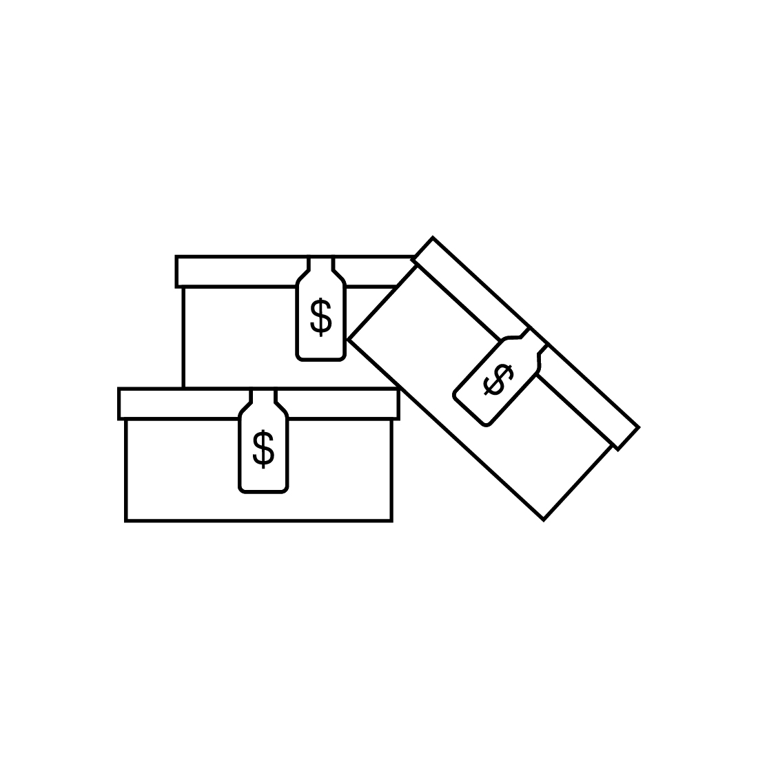 Line drawing of a box with a dollar sign on it.