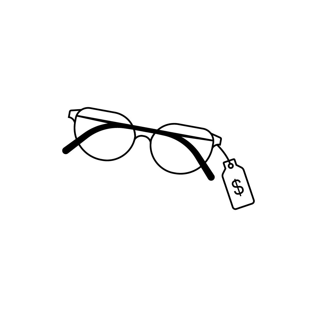 Pair of glasses with a price tag.