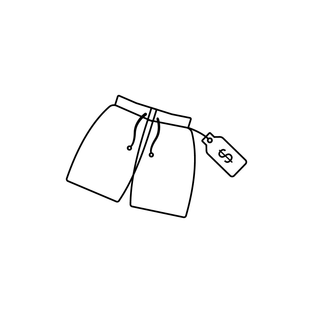 Black and white drawing of a pair of shorts.