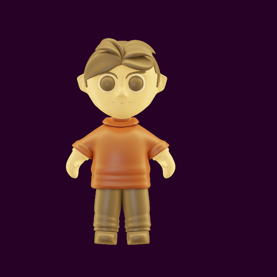 Little boy in a brown shirt and brown pants.
