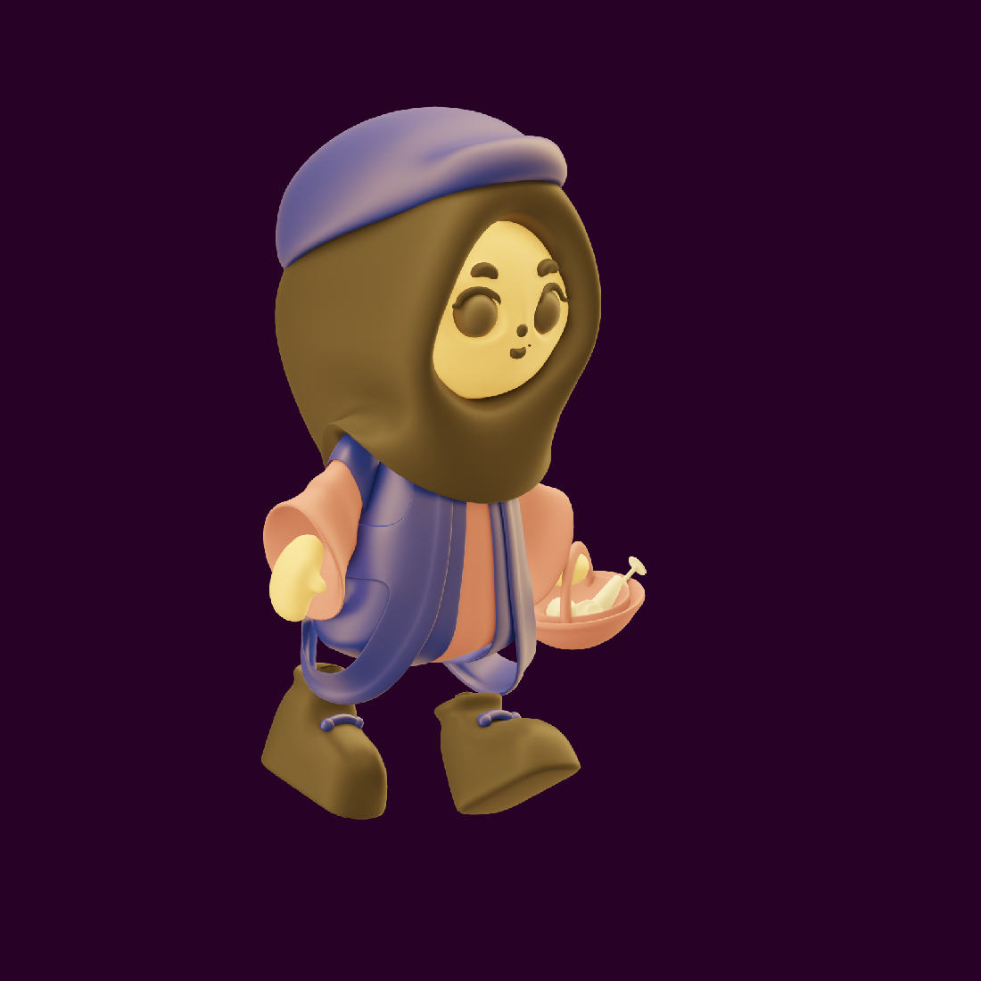 Cartoon character wearing a hoodie and a scarf.