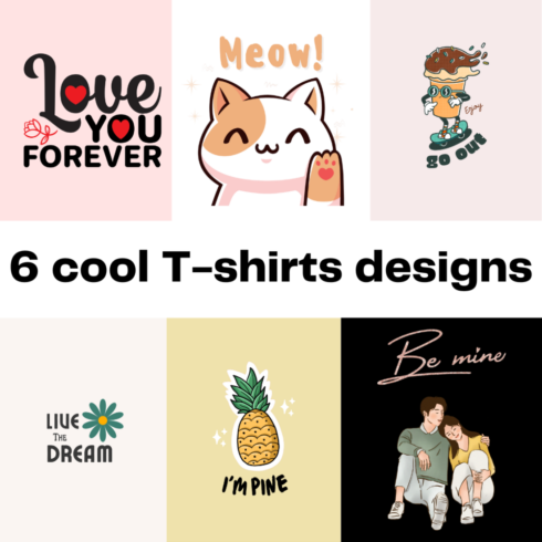 Bundle of 6 cool T shirts designs cover image.