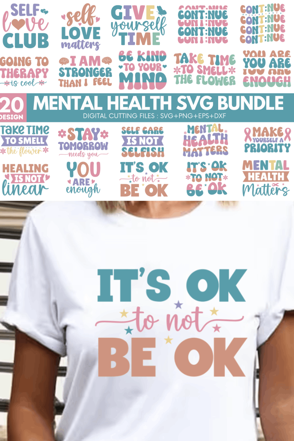 Mental Health Svg bundle pinterest preview image.