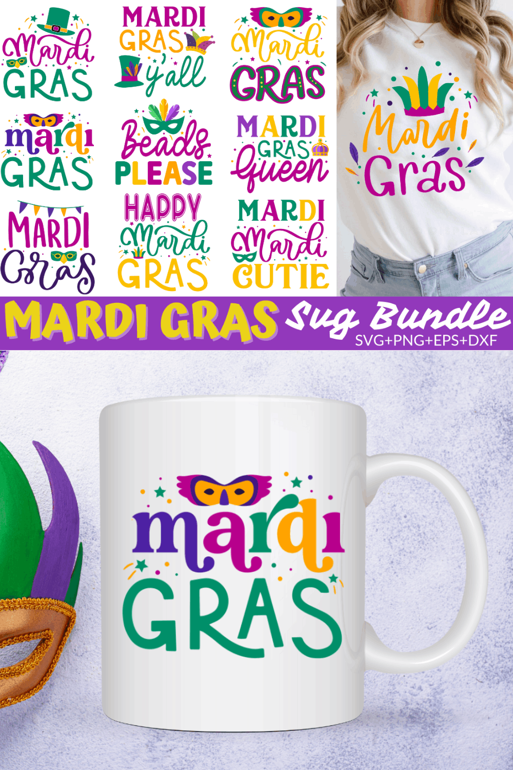 Mardi Gras Svg bundle pinterest preview image.