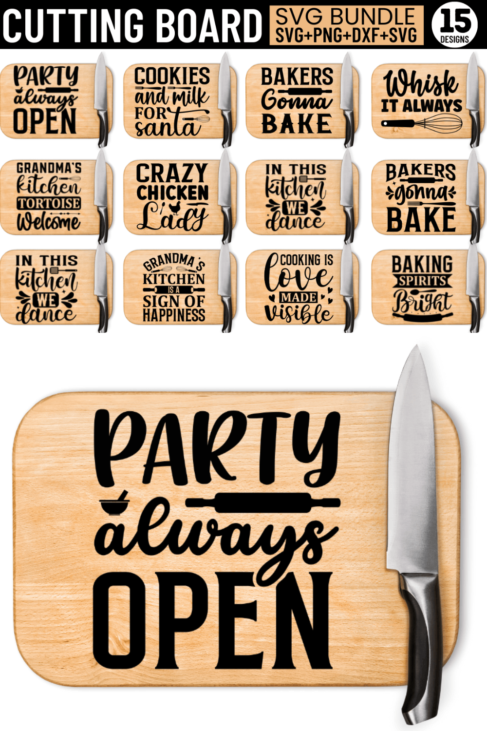 Cutting Board Svg bundle pinterest preview image.