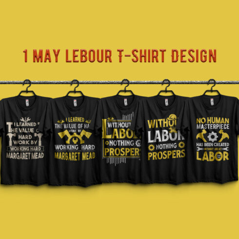 5 Combines Labour day, international Labour day, typography T-shirt Design original vector Template cover image.