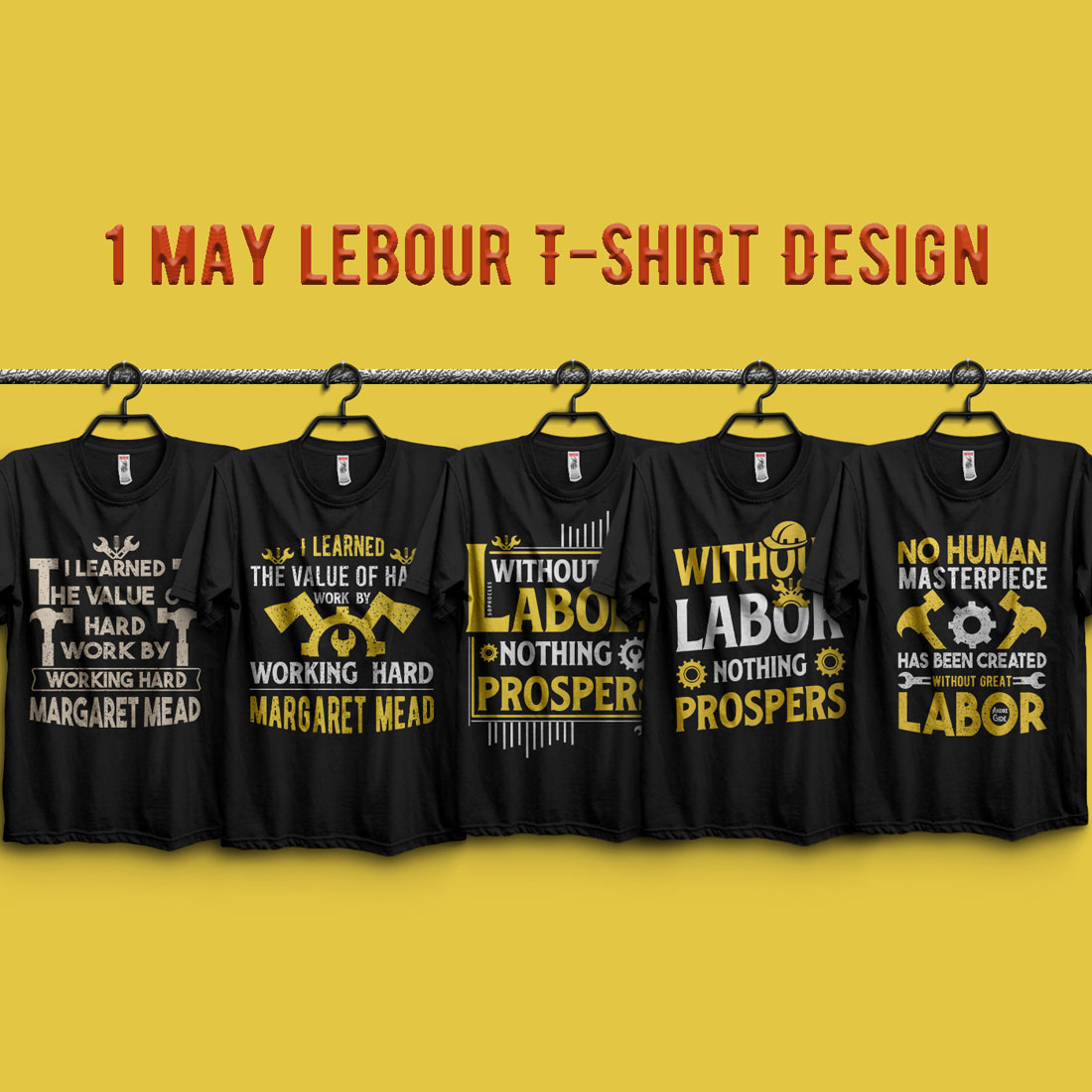 5 Combines Labour day, international Labour day, typography T-shirt Design original vector Template cover image.