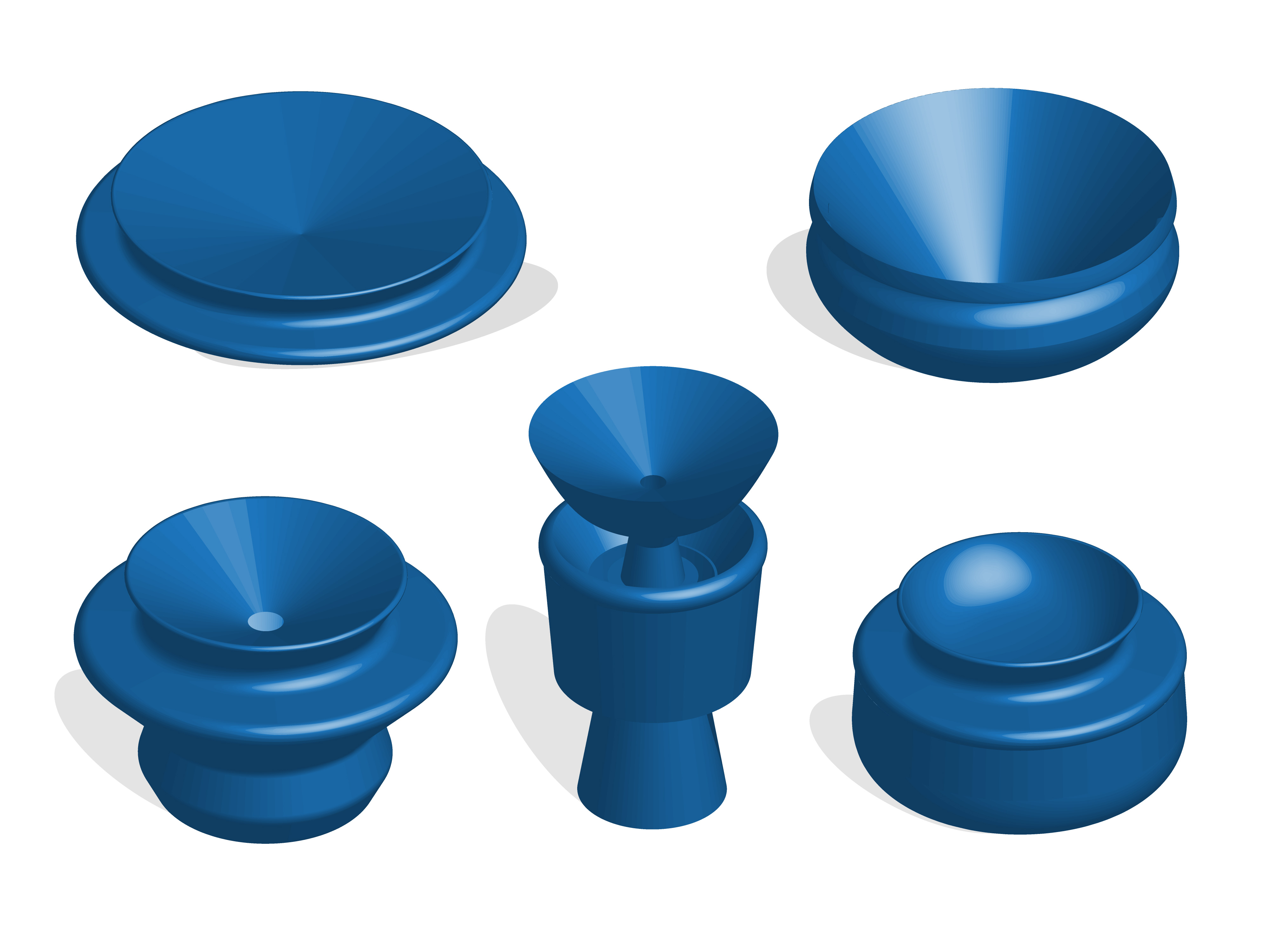 Set of blue knobs and caps on a white background.