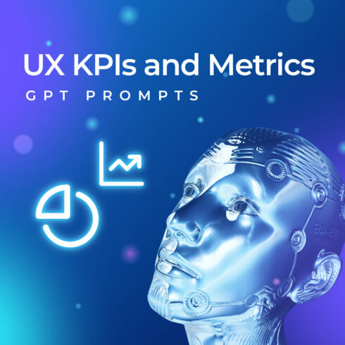 Robot head with the words ux kpis and metrics on it.