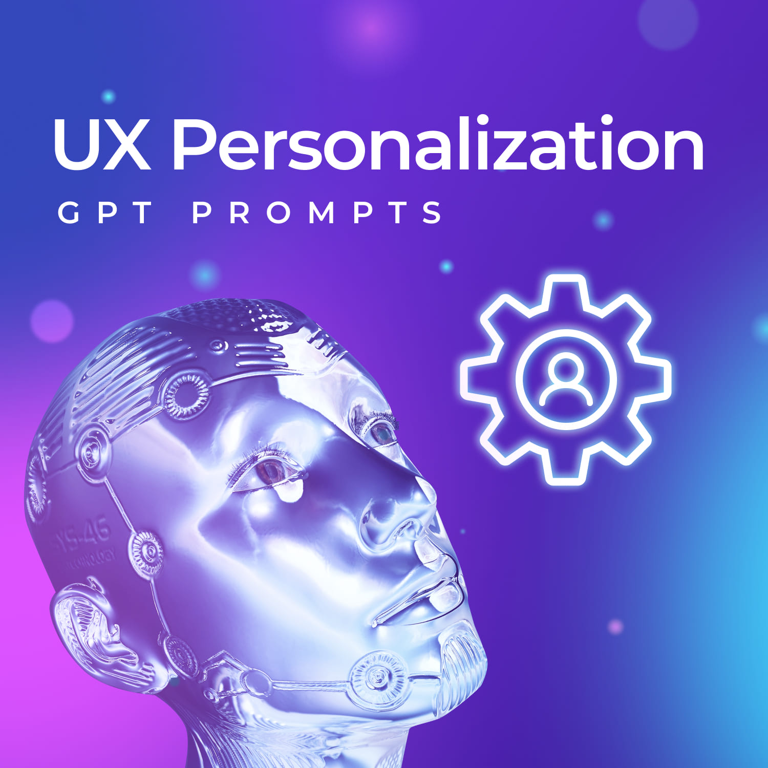 Robot head with the words ux personalization on it.