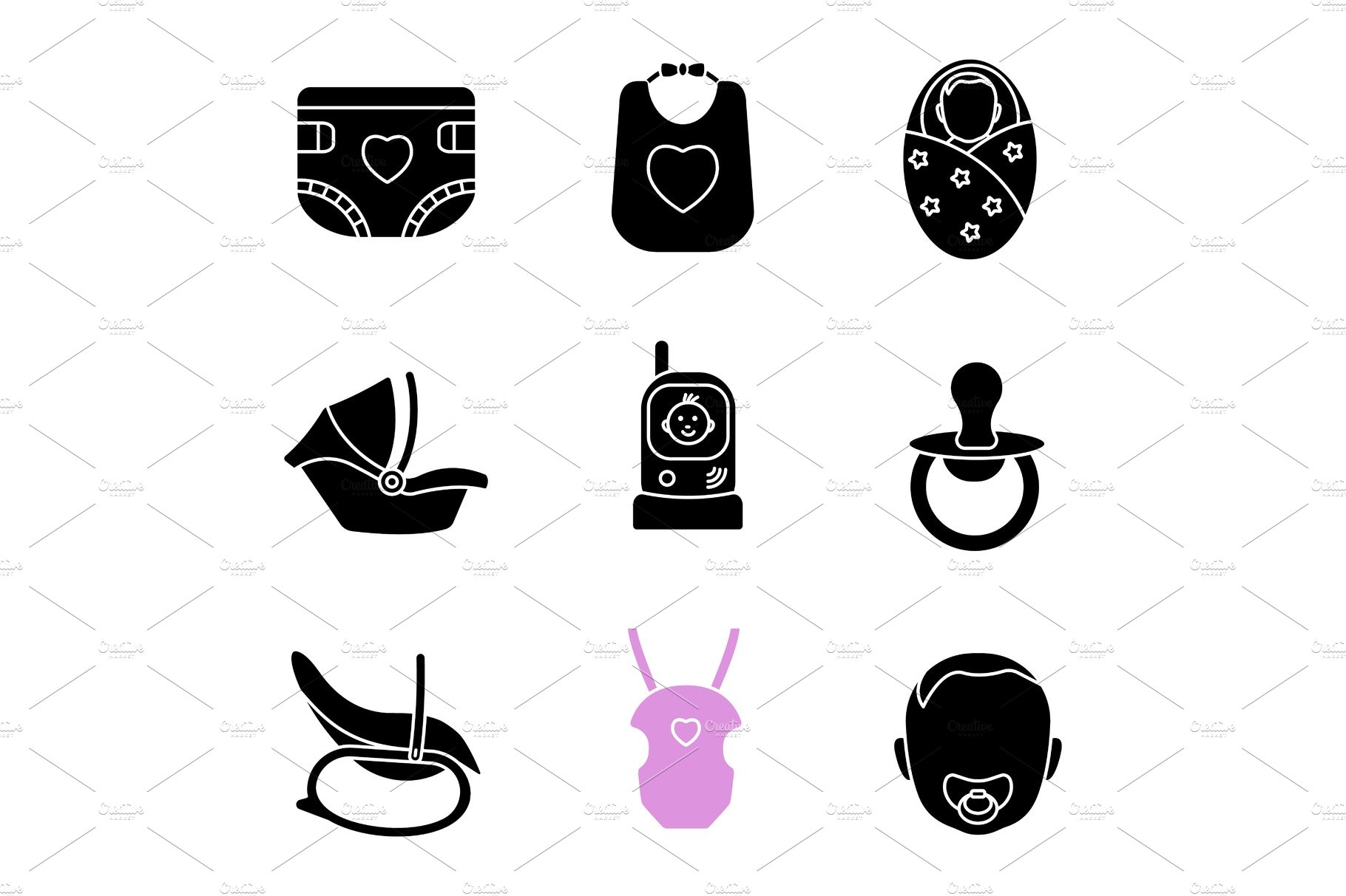 Childcare glyph icons set cover image.