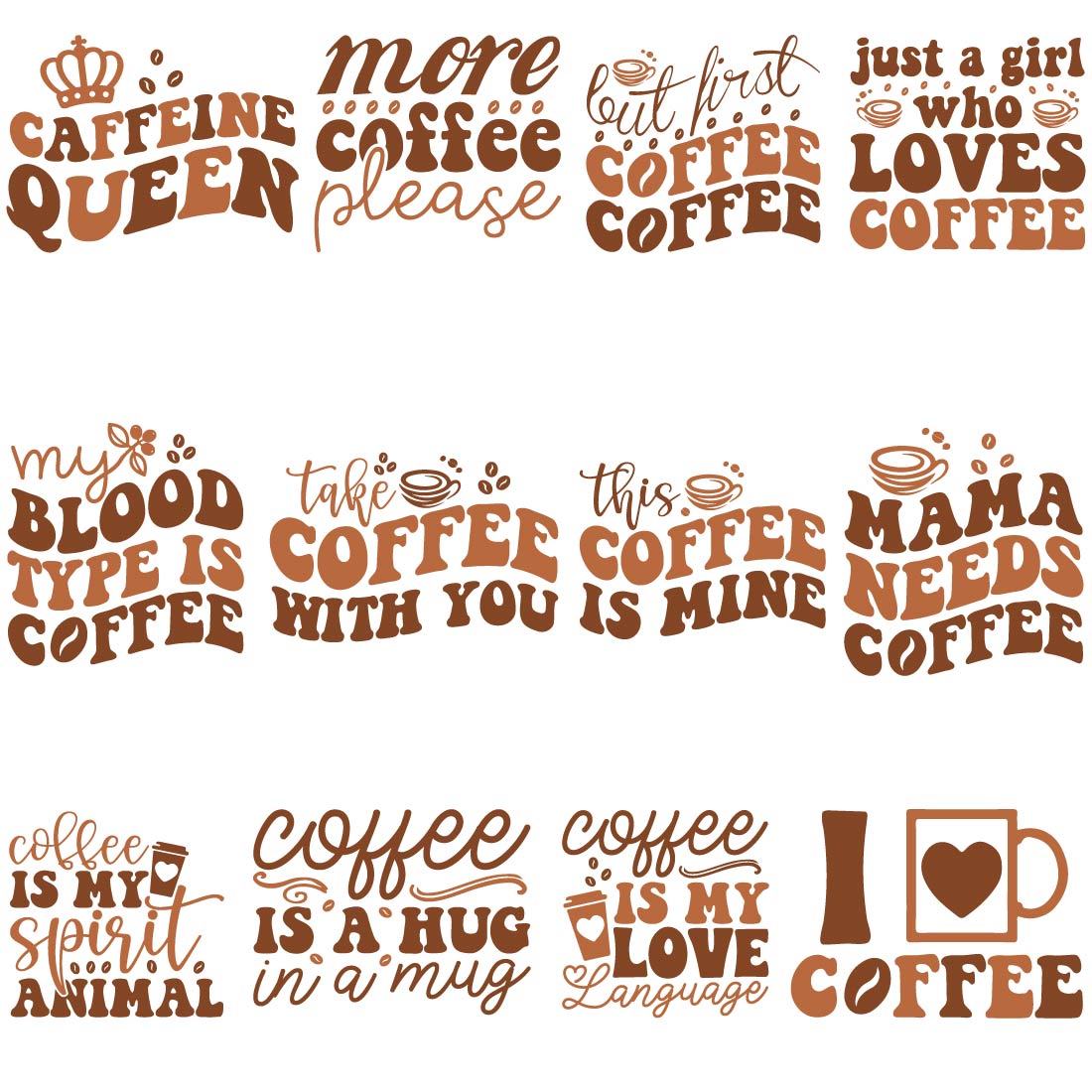 Set of four coffee related stickers.