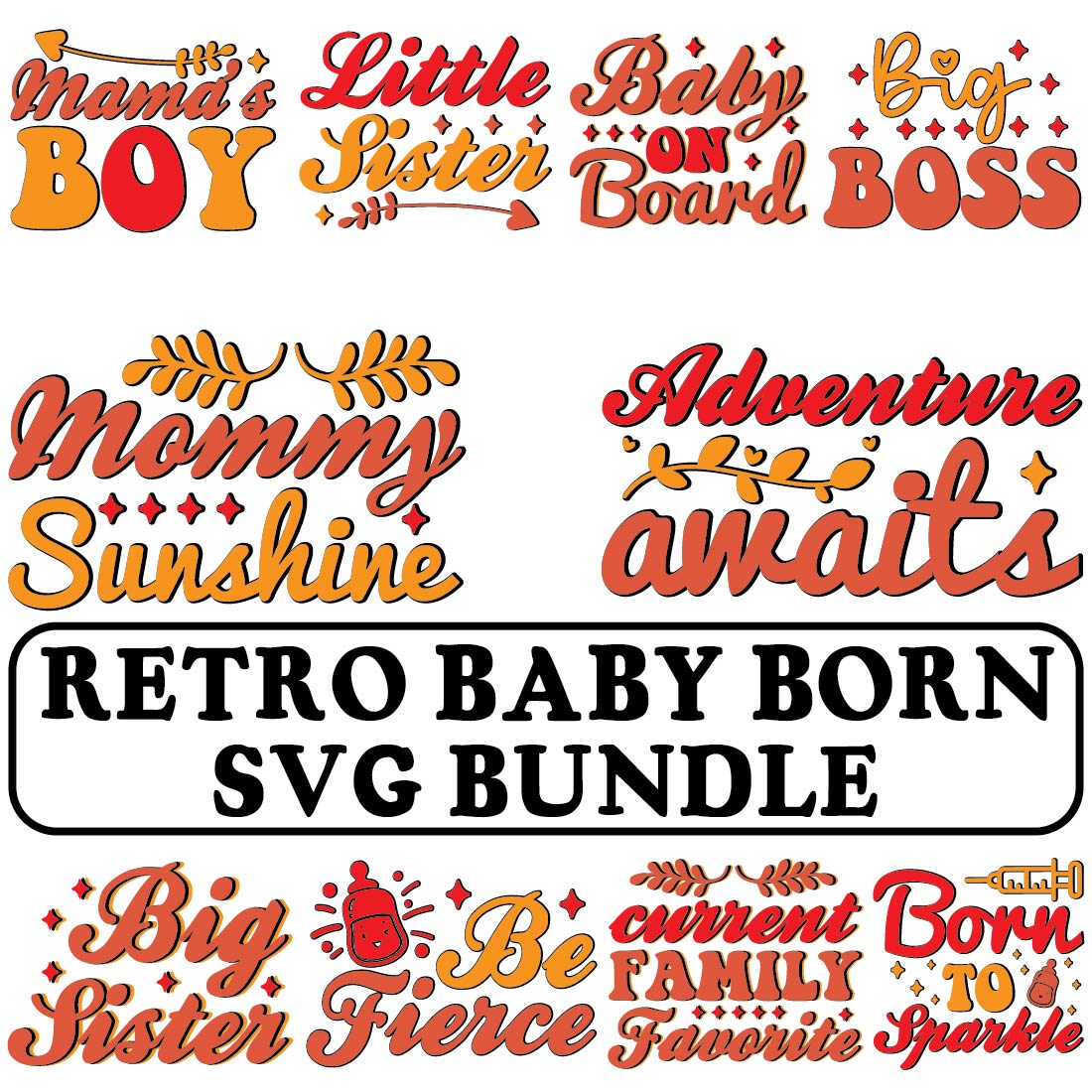 Retro Baby Born SVG Bundle preview image.