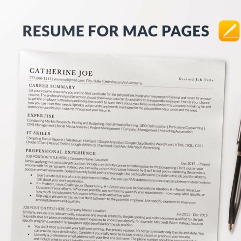 Resume Template for Apple Mac Pages cover image.
