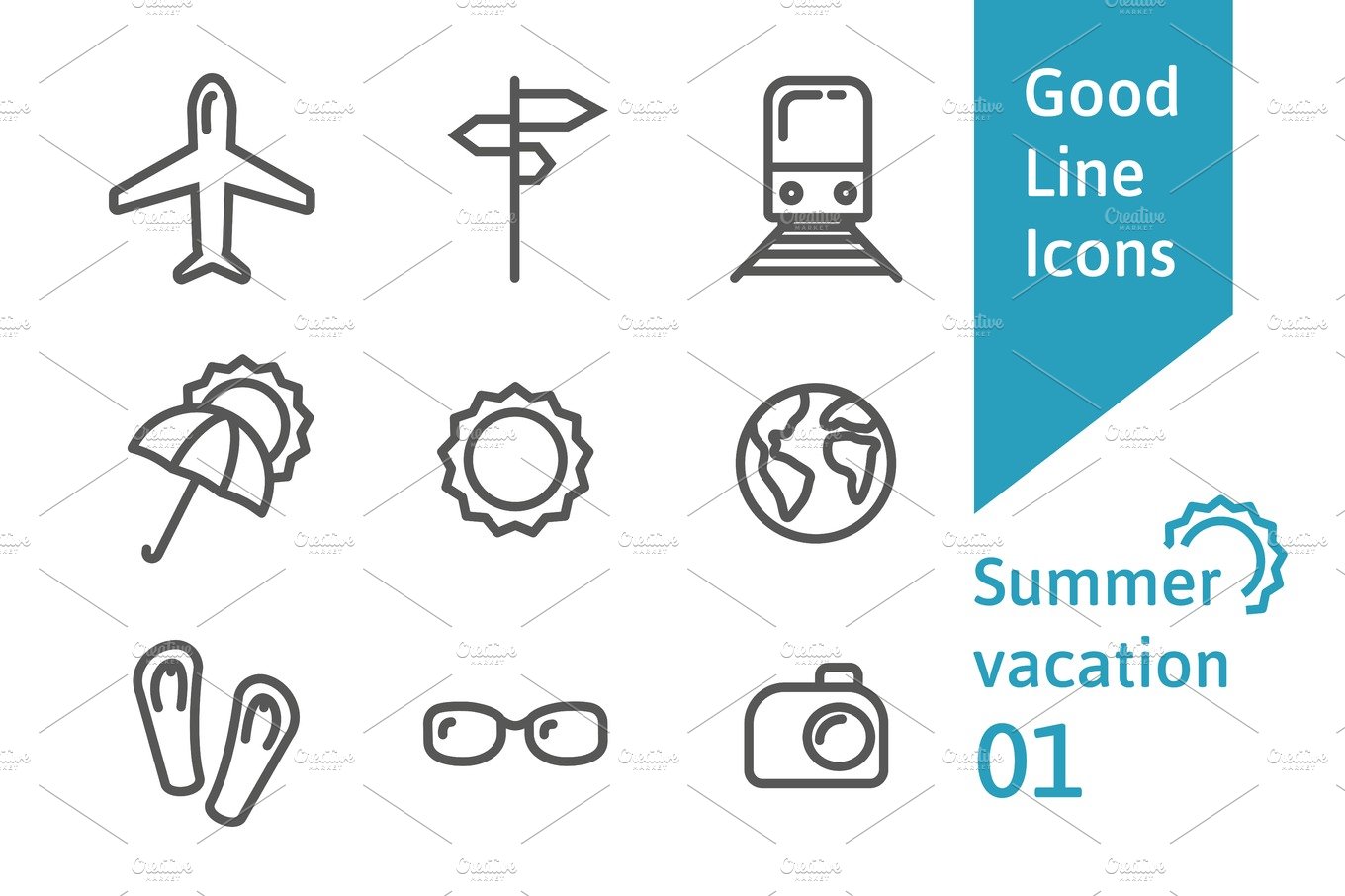 Summer vacation outline icons set 01 cover image.