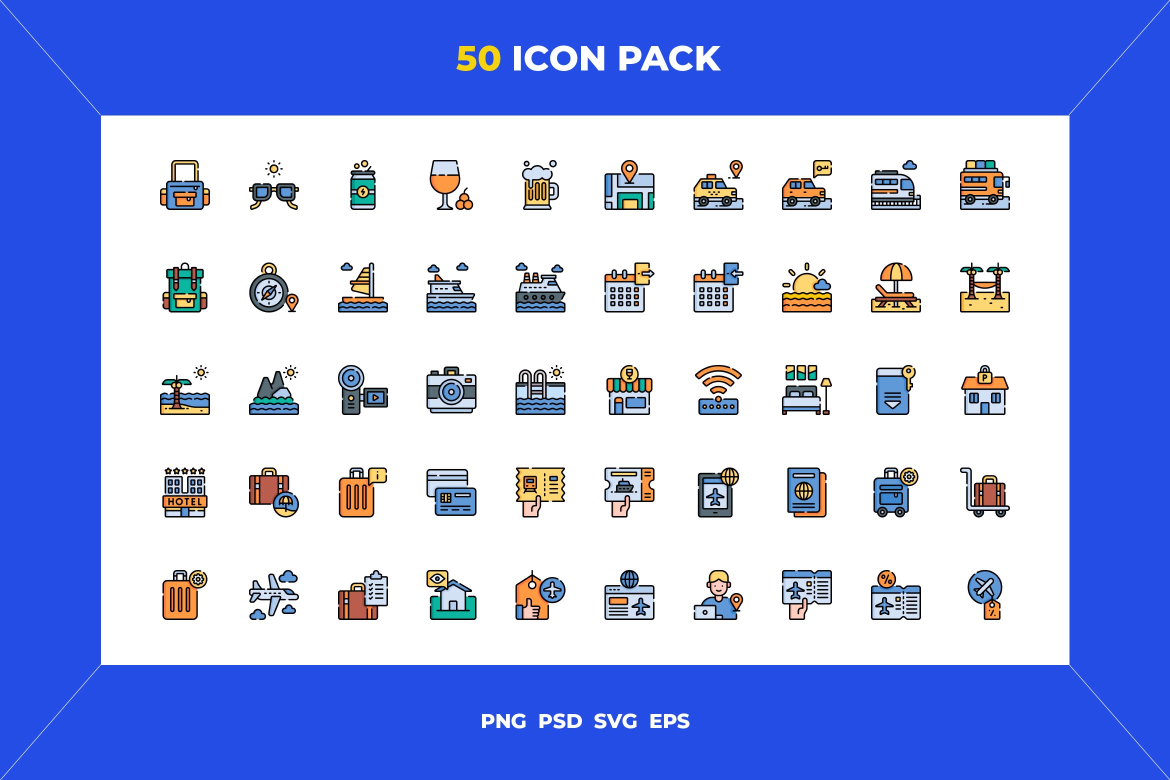 50 Travel icons cover image.