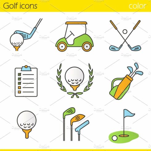 Golf color icons set cover image.