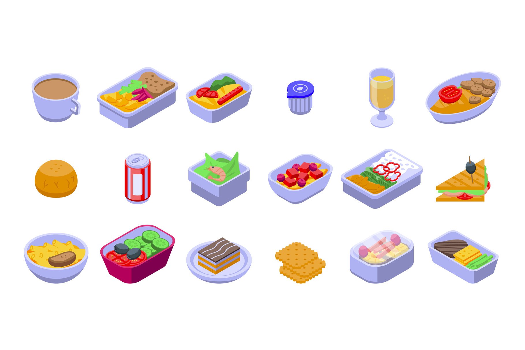 Airline food icons set cover image.