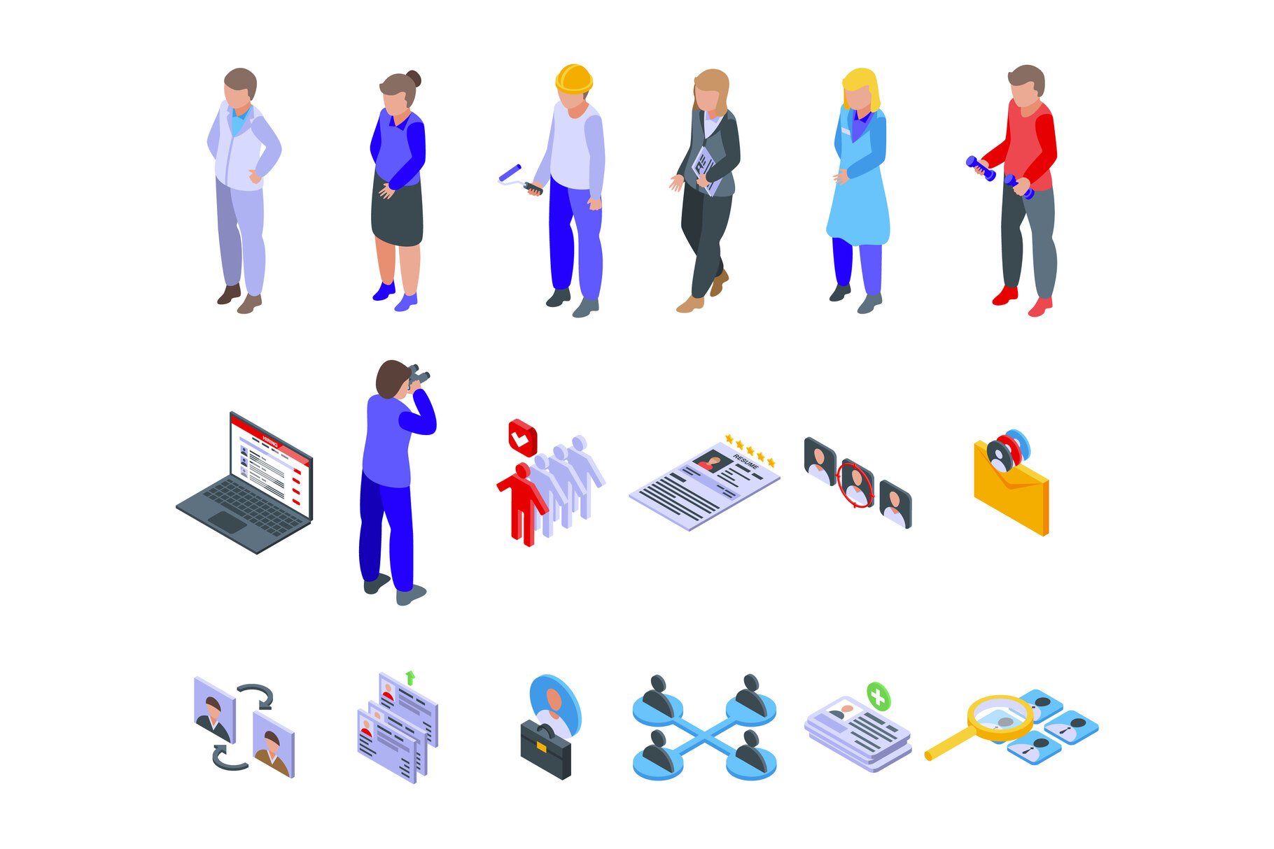 Human resources icons set, isometric cover image.