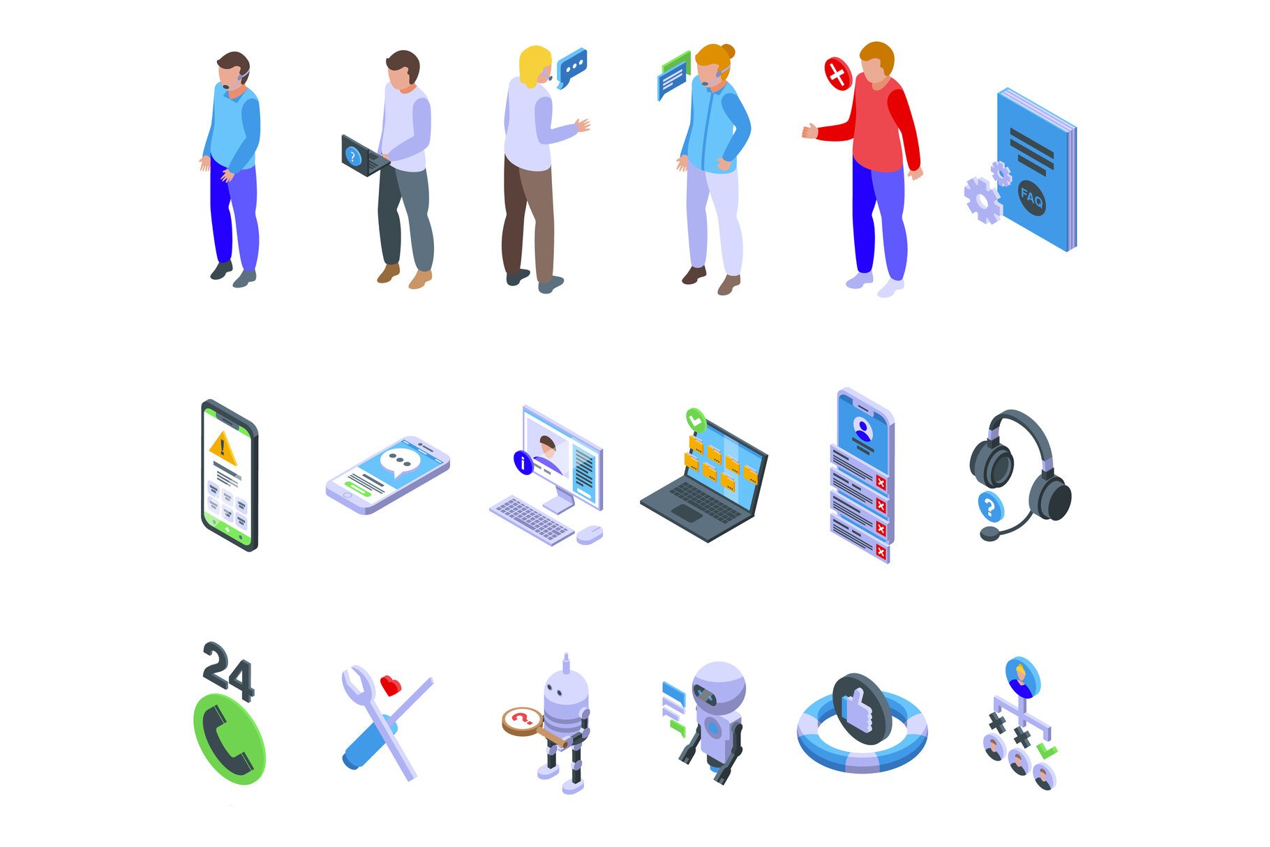 Support chat icons set isometric cover image.