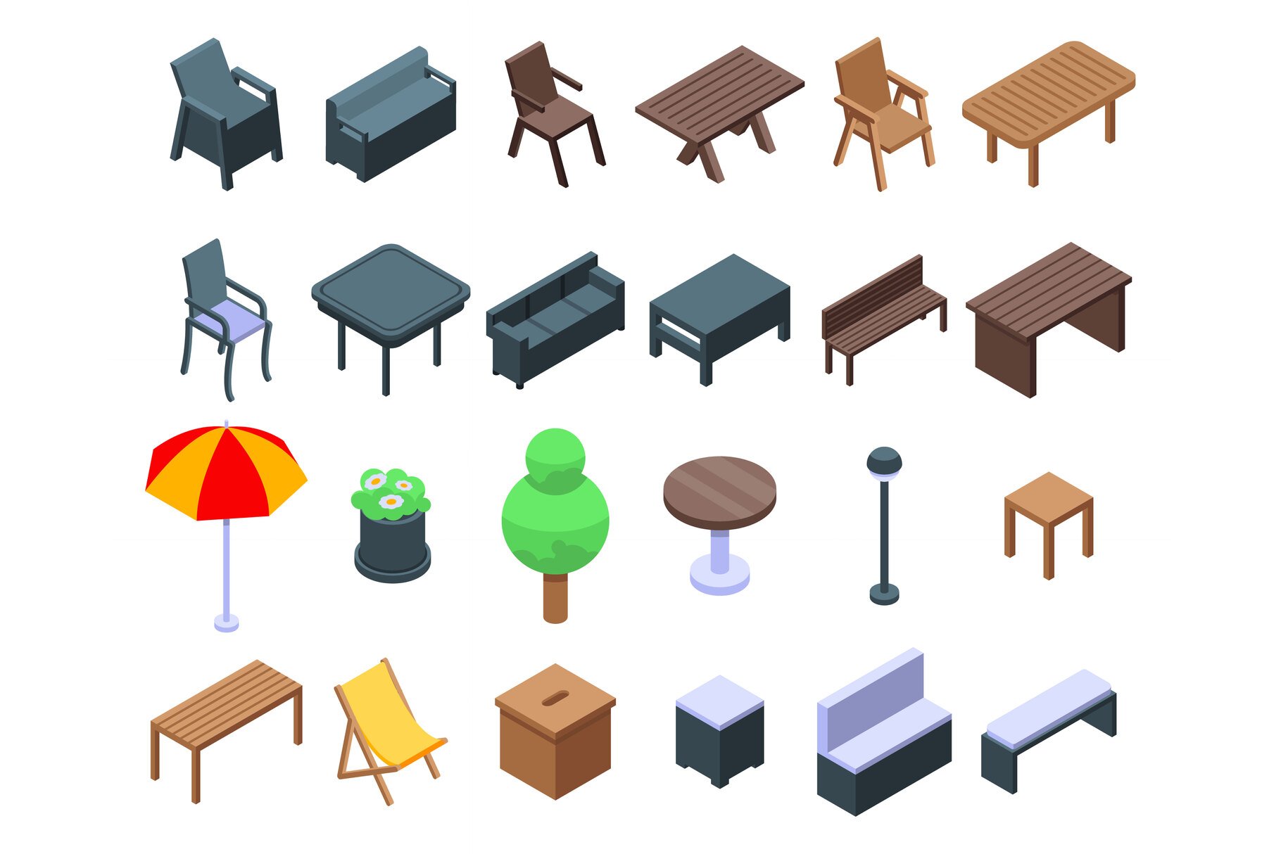 Garden furniture icons set cover image.